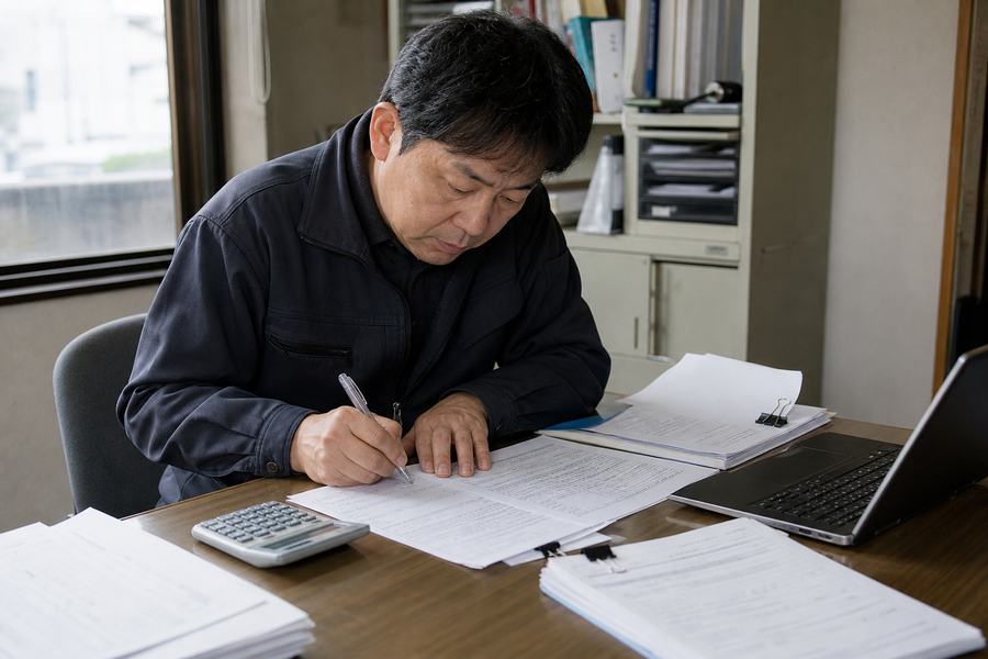 補助金の申請書類を作成する様子