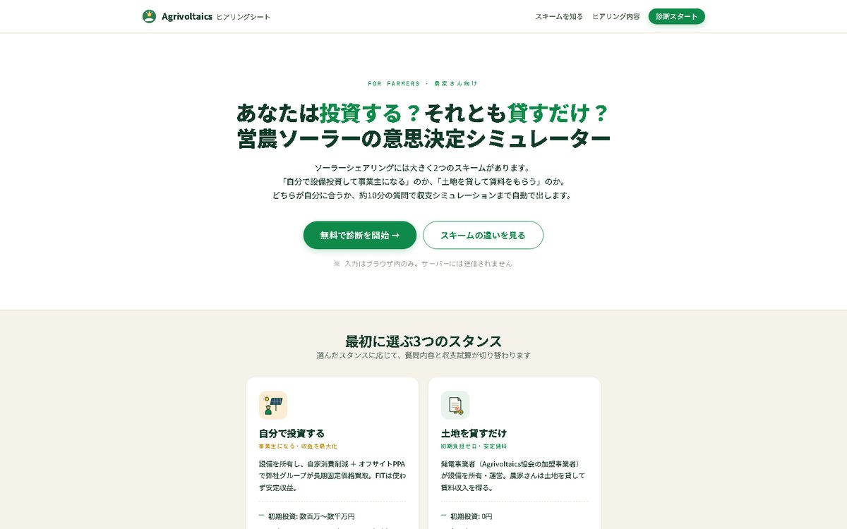 営農型太陽光発電 ヒアリングシミュレーター
