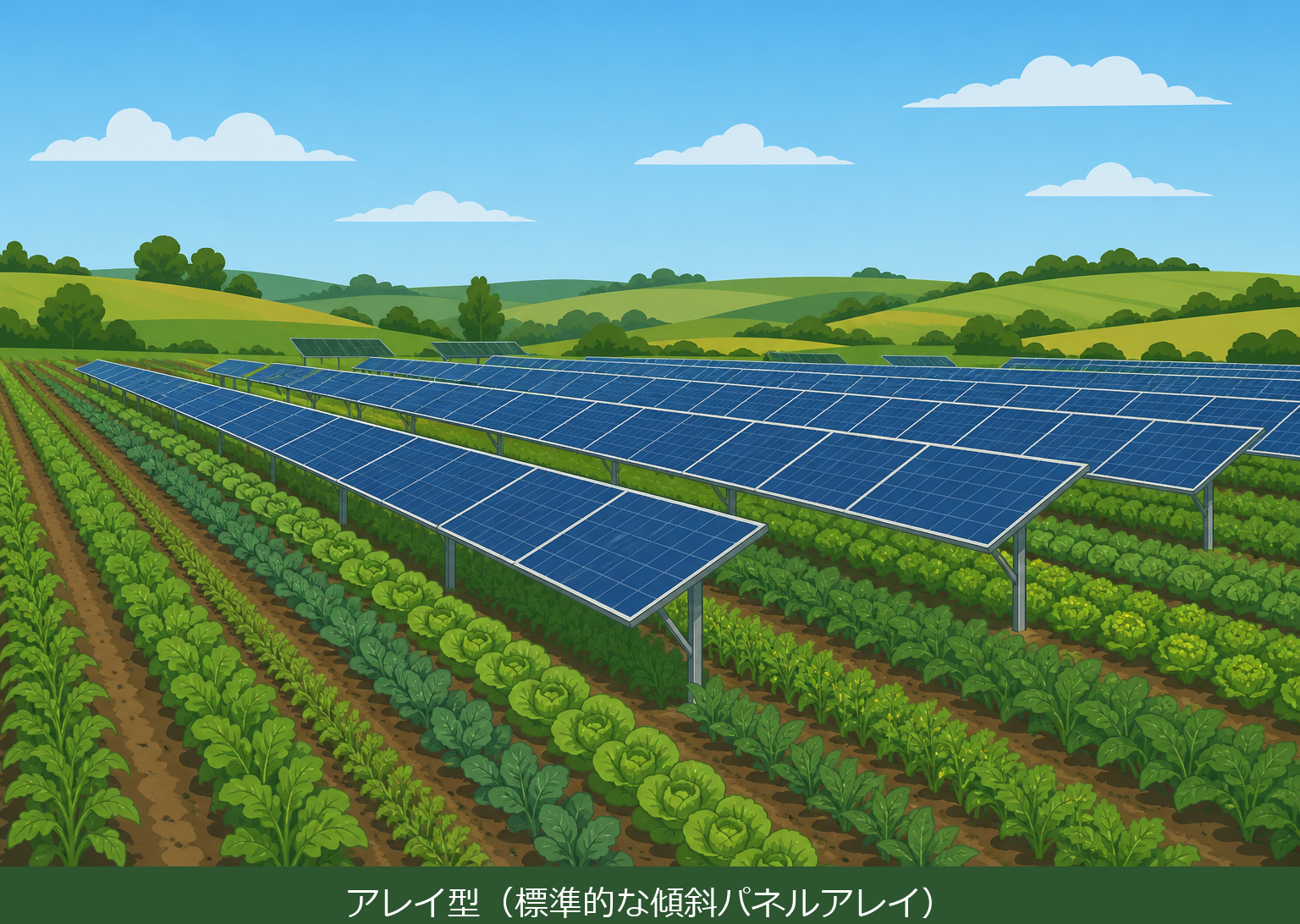 アレイ型の営農型太陽光発電 架台イラスト