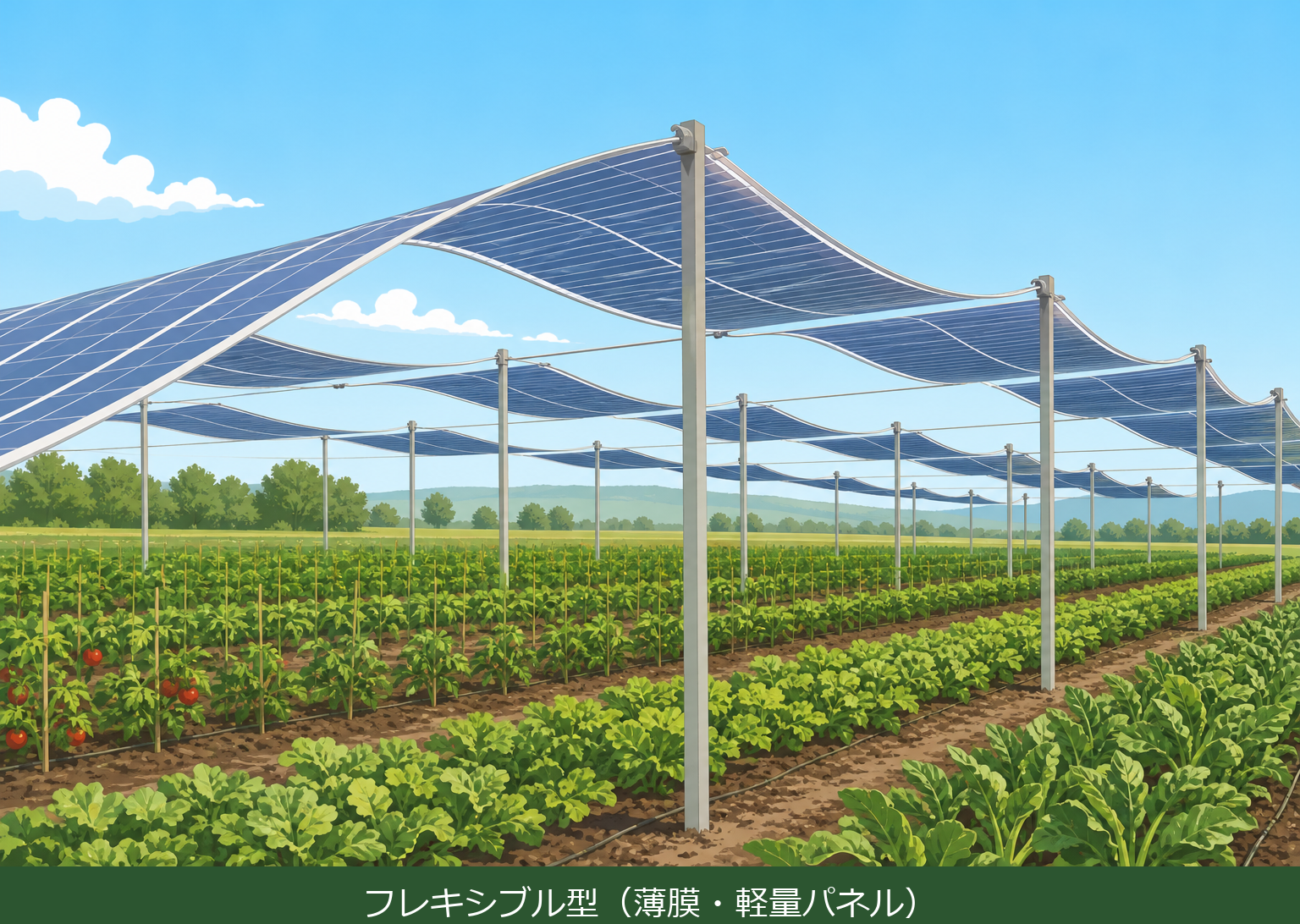 フレキシブル型の営農型太陽光発電 架台イラスト
