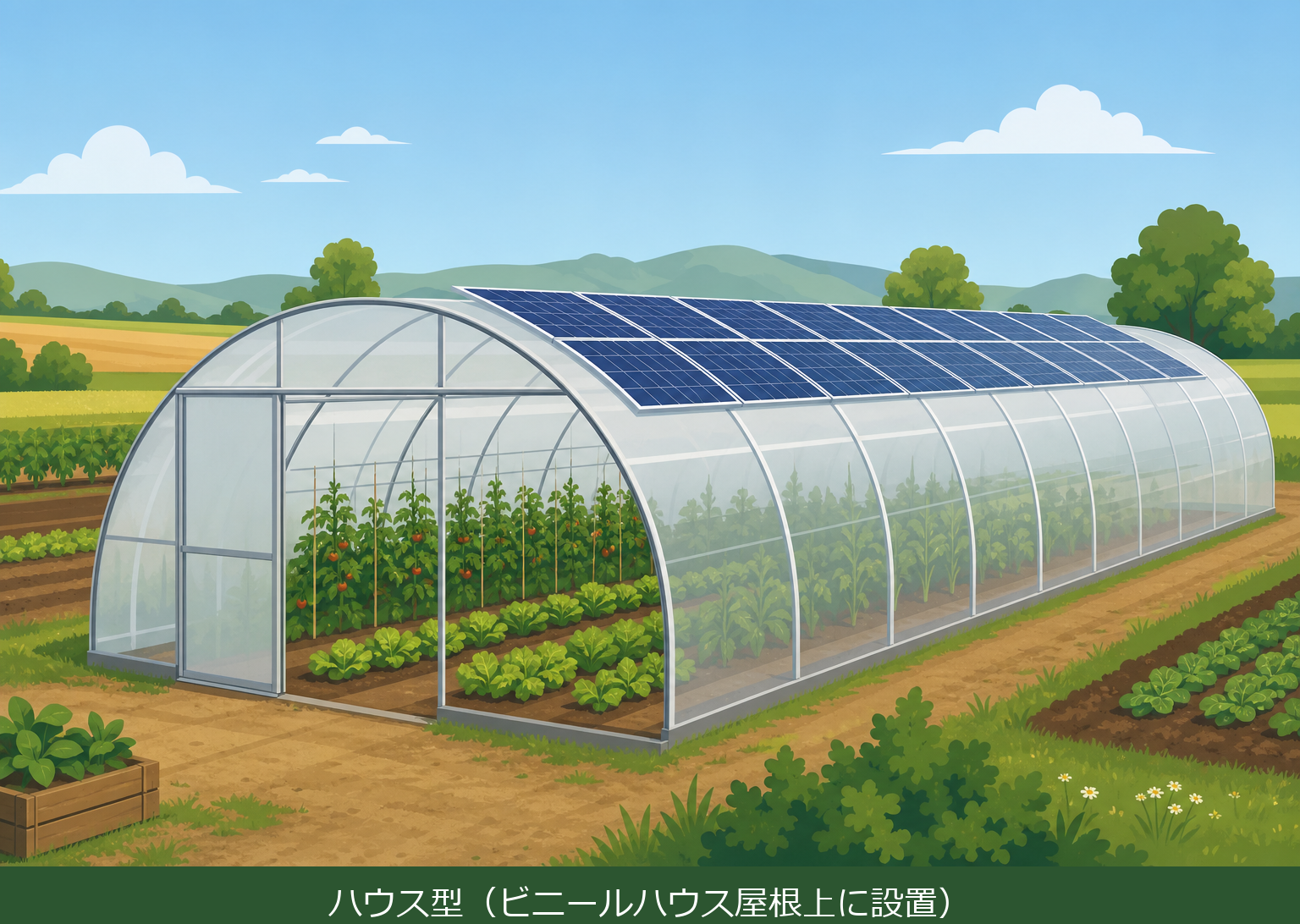 ハウス型の営農型太陽光発電 架台イラスト
