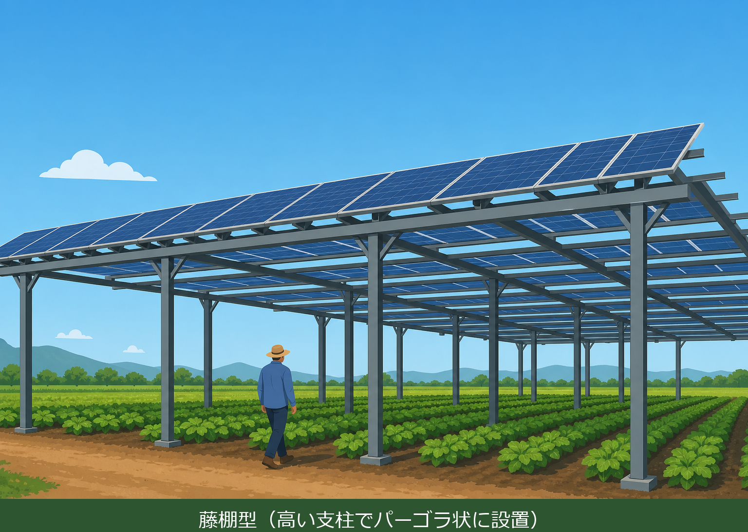 藤棚型の営農型太陽光発電 架台イラスト