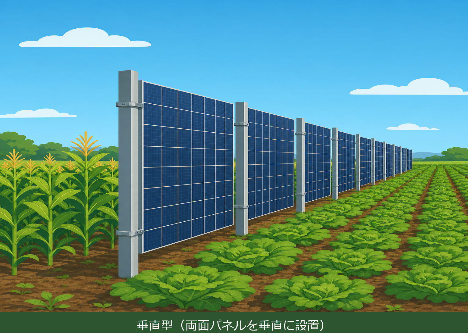 垂直型の営農型太陽光発電 架台イラスト